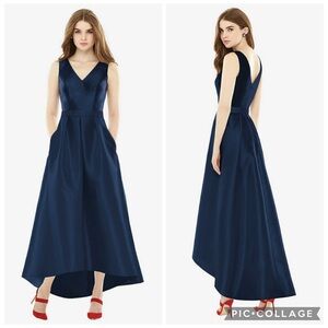 Alfred Sung D723S V-Neck Hi-Low Gown Midnight Navy‎ 6